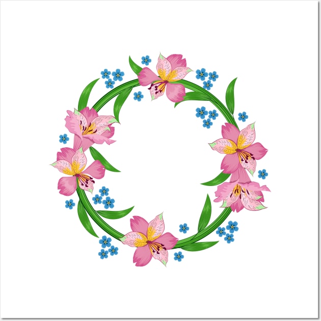 Alstroemeria Floral Spring Wreath Wall Art by Designoholic